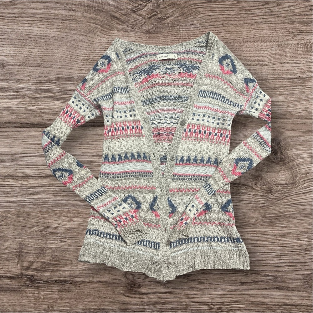 Abercrombie kids fair isle cardigan sweater med
